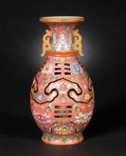 A famille-rose trumpet-necked revolving vase Qianlong six-character seal mark