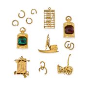 NO RESERVE - SIX GOLD CHARMS one designed as Chinese lantern, no assay marks, 2.5cm, 1.3g, a