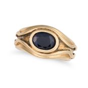 NO RESERVE - A LORD OF THE RINGS REPLICA SAPPHIRE VILYA RING in 9ct yellow gold, set with an oval