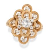 NO RESERVE - A VINTAGE DIAMOND COCKTAIL RING, 1970's in 14ct yellow gold, comprising a series of