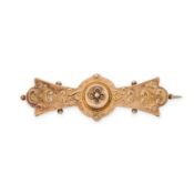 NO RESERVE - AN ANTIQUE GOLD BROOCH in 9ct yellow gold, the bar brooch accented by bead and