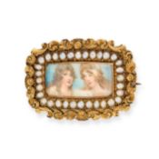 NO RESERVE - AN ANTIQUE GEORGIAN PORTRAIT MINIATURE AND PEARL MOURNING BROOCH, CIRCA 1829 set with a