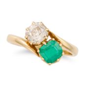 NO RESERVE - AN EMERALD AND DIAMOND TOI ET MOI RING set with an octagonal step cut emerald of