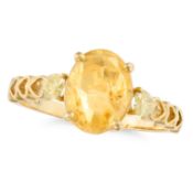 NO RESERVE - A YELLOW SAPPHIRE AND DIAMOND RING set with an oval cut yellow sapphire of 2.35