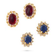 NO RESERVE - TWO PAIRS OF GEMSET STUD EARRINGS comprising a pair of cabochon garnet stud earrings,