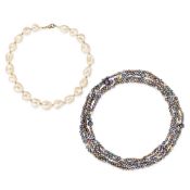 NO RESERVE - TWO PEARL NECKLACES comprising a baroque faux pearl necklace, stamped 14K, 39.0cm, 69.
