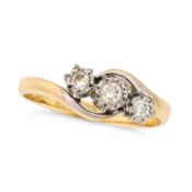 NO RESERVE - A DIAMOND THREE STONE RING set with three round brilliant cut diamonds, stamped 18CT