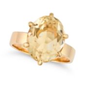 NO RESERVE - A VINTAGE CITRINE DRESS RING set with an oval cut citrine of approximately 6.44 carats,