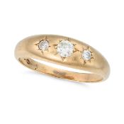 NO RESERVE - A VINTAGE DIAMOND GYPSY THREE STONE DIAMOND RING in 9ct yellow gold, set with three