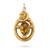 NO RESERVE - AN ANTIQUE VICTORIAN CITRINE PENDANT the scrolling pendant set with an oval cut