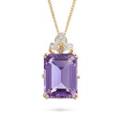 NO RESERVE - AN AMETHYST AND WHITE TOPAZ PENDANT NECKLACE in 9ct yellow gold, the pendant set with