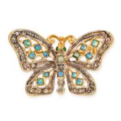 NO RESERVE - AN OPAL AND DIAMOND BUTTERFLY BROOCH in silver gilt, designed as a butterfly, set
