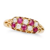 NO RESERVE - AN ANTIQUE EDWARDIAN RUBY AND DIAMOND CHEQUERBOARD RING, 1912 in 18ct yellow gold,