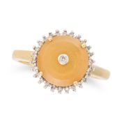 NO RESERVE - A FIRE OPAL AND DIAMOND DRESS RING in 9ct yellow gold, comprising a facetted fire