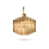 NO RESERVE - A VINTAGE GOLD BARREL CHARM PENDANT, 1961 in 9ct yellow gold, designed as a barrel,