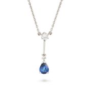 NO RESERVE - A SAPPHIRE AND DIAMOND PENDANT NECKLACE the pendant set with a round brilliant cut