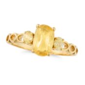 NO RESERVE - A YELLOW SAPPHIRE AND DIAMOND RING set with a cushion cut yellow sapphire of 1.37