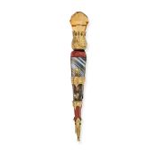 NO RESERVE - AN ANTIQUE SCOTTISH CITRINE AND HARDSTONE KILT PIN designed as a Scottish dirk set with