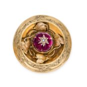 NO RESERVE - AN ANTIQUE VICTORIAN GARNET AND PEARL BROOCH comprising a carved cabochon garnet,