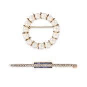 NO RESERVE - A COLLECTION OF BROOCHES comprising a pearl circle brooch, stamped 585, 2.2cm, 3.4g,