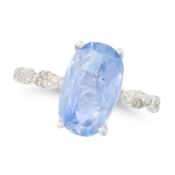 NO RESERVE - A 7.27 CARAT CEYLON NO HEAT SAPPHIRE AND DIAMOND RING set with an oval cut sapphire