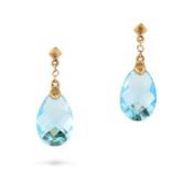 NO RESERVE - A PAIR OF BLUE TOPAZ DROP EARRINGS each suspending a facetted blue topaz drop,