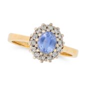 NO RESERVE - A TANZANITE AND DIAMOND CLUSTER RING in 18ct yellow gold, set with an oval cut