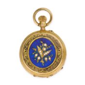 NO RESERVE - AN ANTIQUE DIAMOND AND ENAMEL POCKET WATCH in 14ct yellow gold, the hinged covers