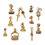 NO RESERVE - A COLLECTION OF ANTIQUE WATCH KEYS AND FOB SEALS comprising eight fob seals, set with