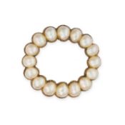 NO RESERVE - AN ANTIQUE NATURAL PEARL CIRCLE BROOCH, 19TH CENTURY in yellow gold, designed as a