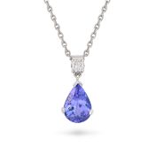 NO RESERVE - A TANZANITE AND DIAMOND PENDANT NECKLACE the pendant comprising a round brilliant cut