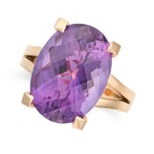 NO RESERVE - AN AMETHYST AND DIAMOND RING in 18ct rose gold, set with an oval facetted amethyst of