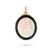 NO RESERVE - A CARVED CONCH SHELL ONYX CAMEO PENDANT designed as a carved conch shell depicting
