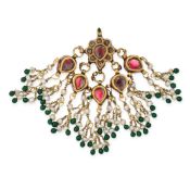 NO RESERVE - AN INDIAN PEARL AND ENAMEL PENDANT the pendant set with foiled rock crystal relieved in