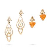 NO RESERVE - TWO PAIRS OF EARRINGS comprising a pair of fire opal drop earrings, full British