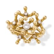 NO RESERVE - JOHN DONALD, A MODERNIST DIAMOND RING, 1976 in 18ct yellow gold, the stylised
