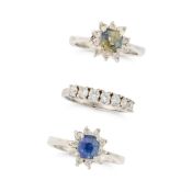 NO RESERVE - A COLLECTION OF THREE RINGS comprising a 1.70 carat bicolour sapphire and cubic