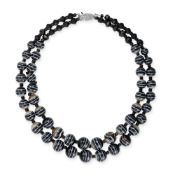 NO RESERVE - A BANDED AGATE BEAD NECKLACE comprising two rows of polished banded agate beads,