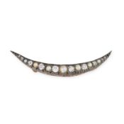 NO RESERVE - AN ANTIQUE DIAMOND AND PEARL CRESCENT MOON BROOCH, LATE 19TH CENTURY designed as a