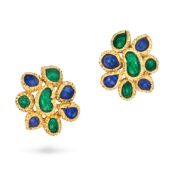 NO RESERVE - A PAIR OF VINTAGE ENAMEL EARRINGS, 1969 in 18ct yellow gold, each in abstract design,