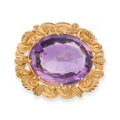 NO RESERVE - AN ANTIQUE AMETHYST BROOCH in 15ct yellow gold, set with an oval cut amethyst of
