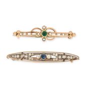NO RESERVE - TWO ANTIQUE BROOCHES comprising a navette brooch set with colourless and blue paste,