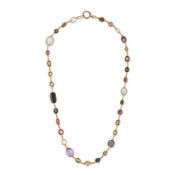 NO RESERVE - A VINTAGE MULTI GEM HARLEQUIN NECKLACE set with cabochon and variously cut star grey