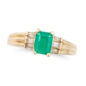 NO RESERVE - AN EMERALD AND DIAMOND DRESS RING set with an octagonal step cut emerald of