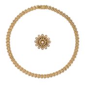 NO RESERVE - AN ANTIQUE VICTORIAN DIAMOND AND PEARL DAISY BROOCH / PENDANT AND NECKLACE, 19TH