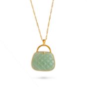 NO RESERVE - A JADEITE JADE HANDBAG PENDANT NECKLACE in 9ct yellow gold, the pendant designed as a
