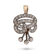 NO RESERVE - A DIAMOND PENDANT the scrolling pendant set with rose cut diamonds, suspending three