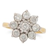 NO RESERVE - A DIAMOND CLUSTER RING in 18ct yellow gold, set with a cluster of round brilliant cut